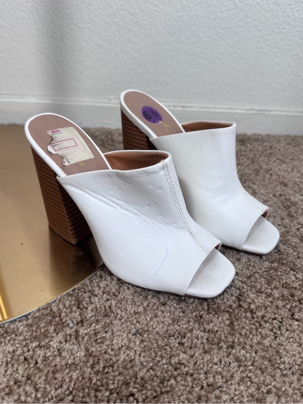 Qupid White Open-Toe Stacked Block Heel Mule